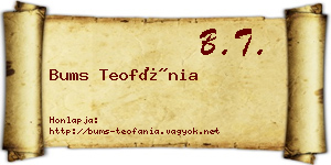Bums Teofánia névjegykártya